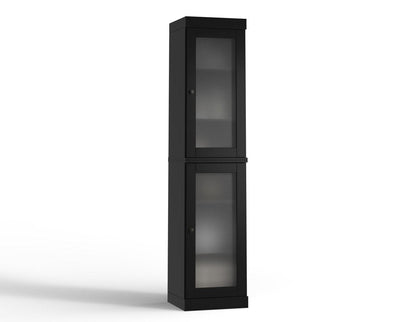 17" Black Solid Wood Glass Panel Inlay Double Door Linen Cabinet HomeRoots