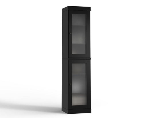 17" Black Solid Wood Glass Panel Inlay Double Door Linen Cabinet
