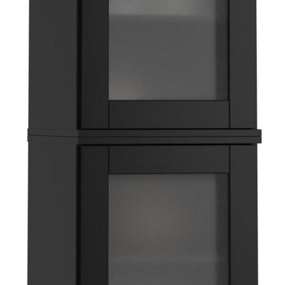 17" Black Solid Wood Glass Panel Inlay Double Door Linen Cabinet HomeRoots