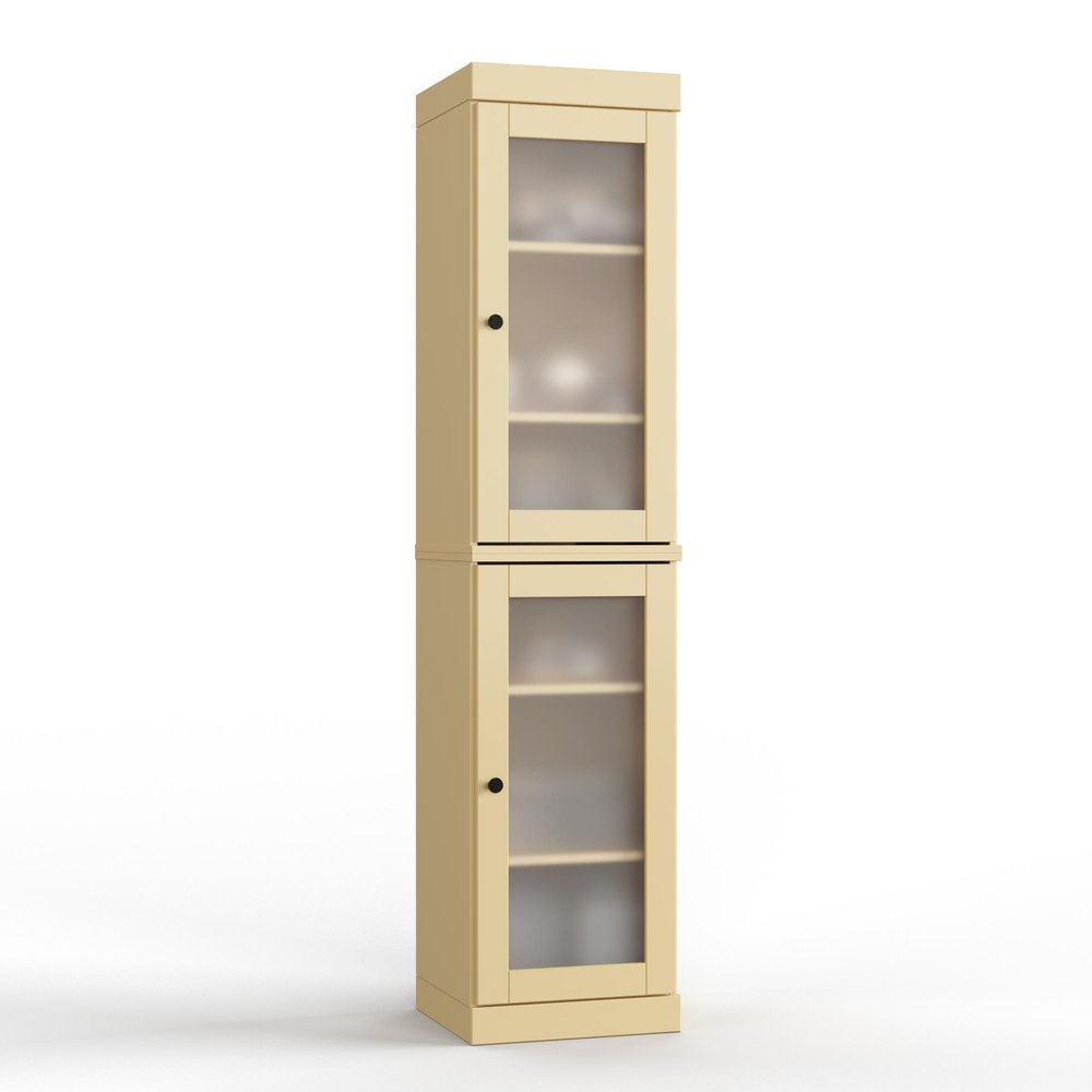 17" Yellow Solid Wood Glass Panel Inlay Double Door Linen Cabinet — view 1