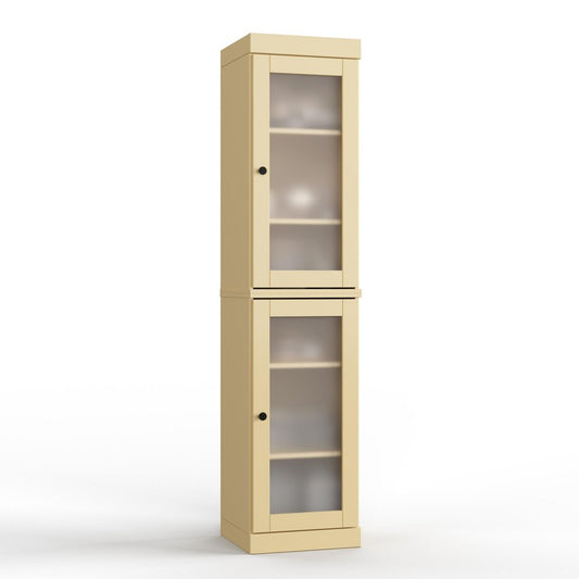17" Yellow Solid Wood Glass Panel Inlay Double Door Linen Cabinet