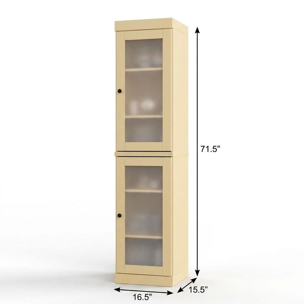 17" Yellow Solid Wood Glass Panel Inlay Double Door Linen Cabinet HomeRoots
