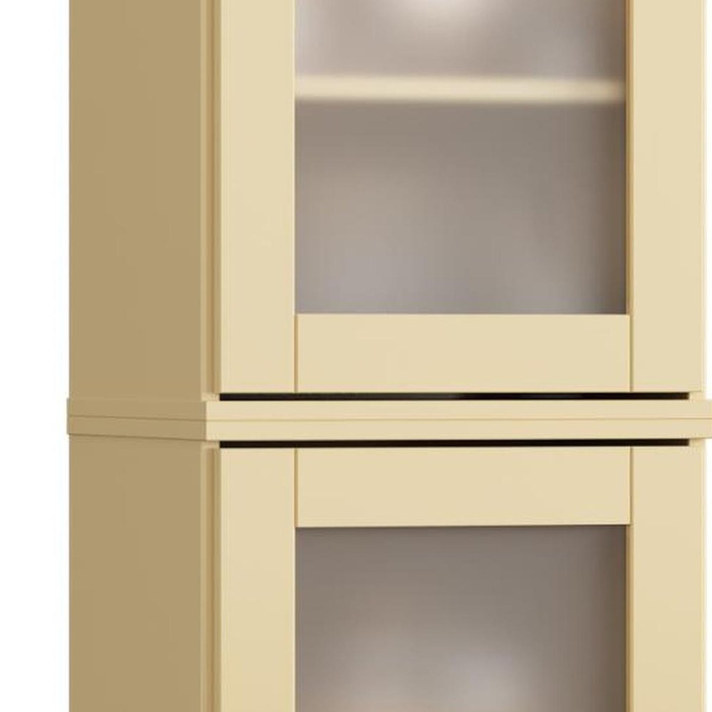 17" Yellow Solid Wood Glass Panel Inlay Double Door Linen Cabinet — view 4