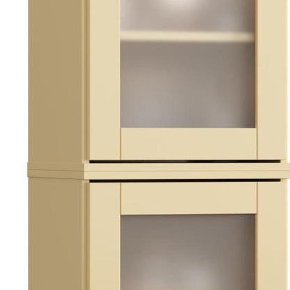 17" Yellow Solid Wood Glass Panel Inlay Double Door Linen Cabinet HomeRoots