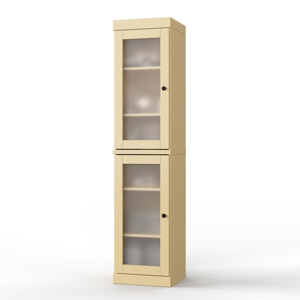 17" Yellow Solid Wood Glass Panel Inlay Double Door Linen Cabinet — view 6