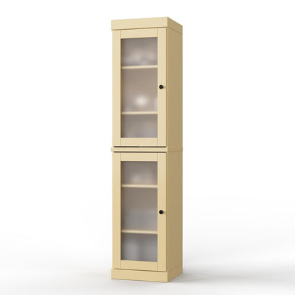 17" Yellow Solid Wood Glass Panel Inlay Double Door Linen Cabinet HomeRoots