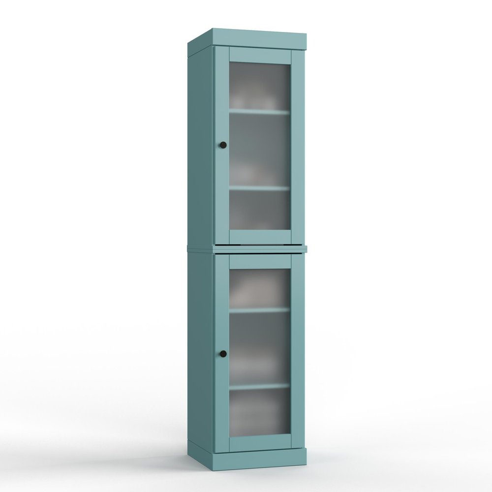 17" Aqua Solid Wood Glass Panel Inlay Double Door Linen Cabinet HomeRoots