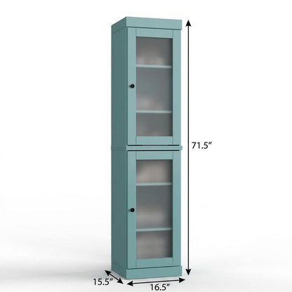 17" Aqua Solid Wood Glass Panel Inlay Double Door Linen Cabinet HomeRoots