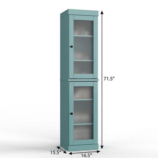 17" Aqua Solid Wood Glass Panel Inlay Double Door Linen Cabinet