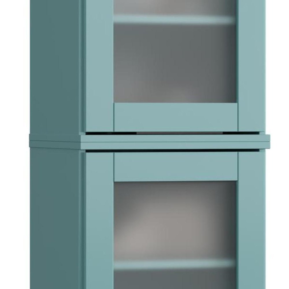 17" Aqua Solid Wood Glass Panel Inlay Double Door Linen Cabinet HomeRoots