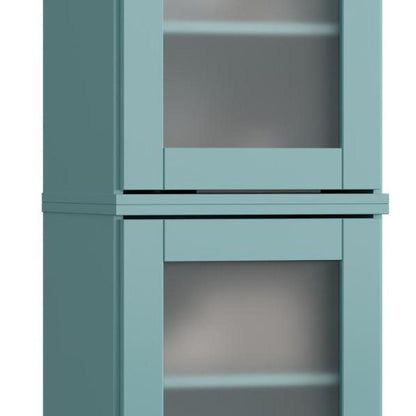 17" Aqua Solid Wood Glass Panel Inlay Double Door Linen Cabinet HomeRoots