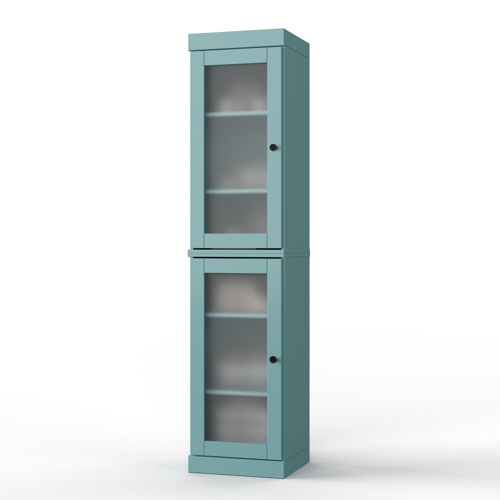 17" Aqua Solid Wood Glass Panel Inlay Double Door Linen Cabinet — view 6
