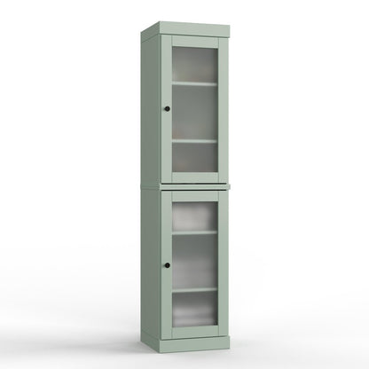 17" Sage Solid Wood Glass Panel Inlay Double Door Linen Cabinet HomeRoots