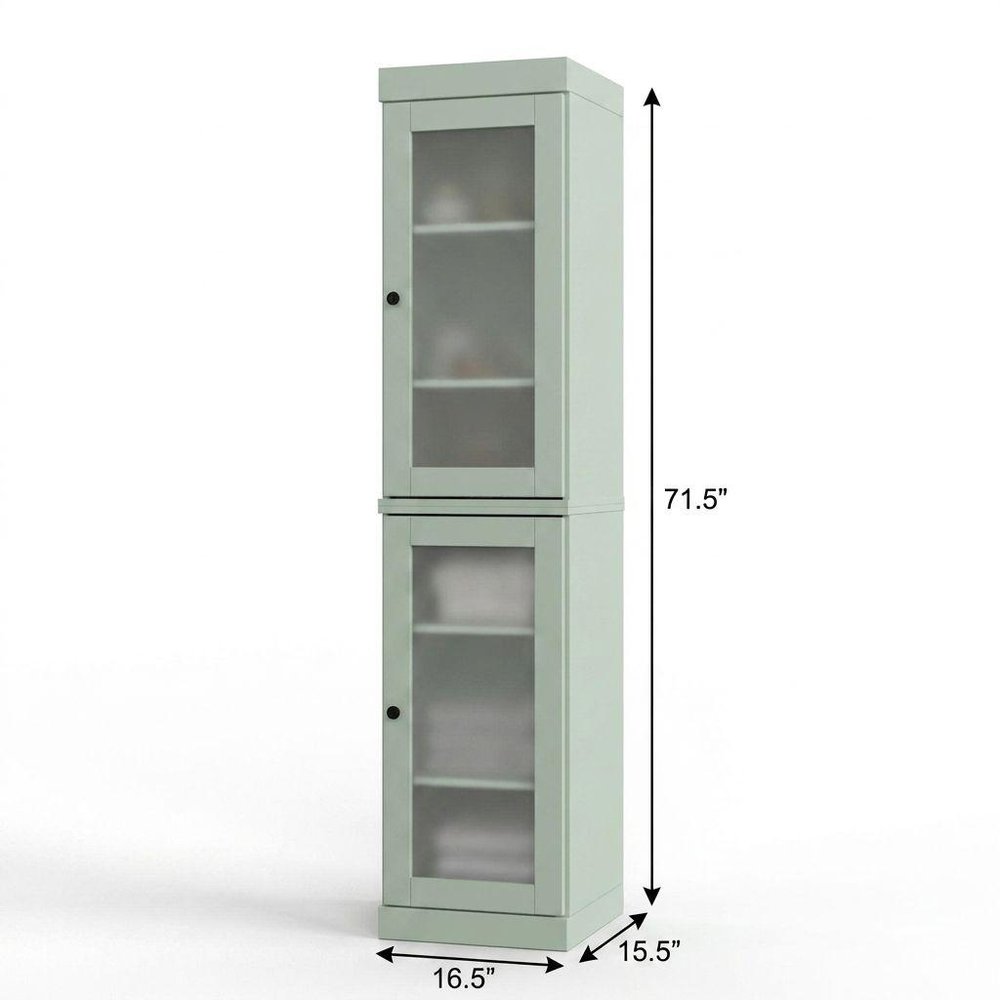 17" Sage Solid Wood Glass Panel Inlay Double Door Linen Cabinet HomeRoots