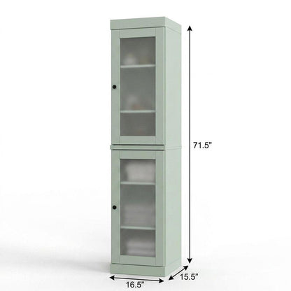 17" Sage Solid Wood Glass Panel Inlay Double Door Linen Cabinet HomeRoots