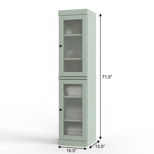 17" Sage Solid Wood Glass Panel Inlay Double Door Linen Cabinet