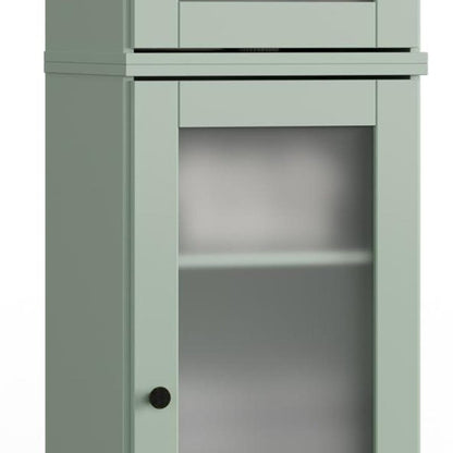 17" Sage Solid Wood Glass Panel Inlay Double Door Linen Cabinet HomeRoots
