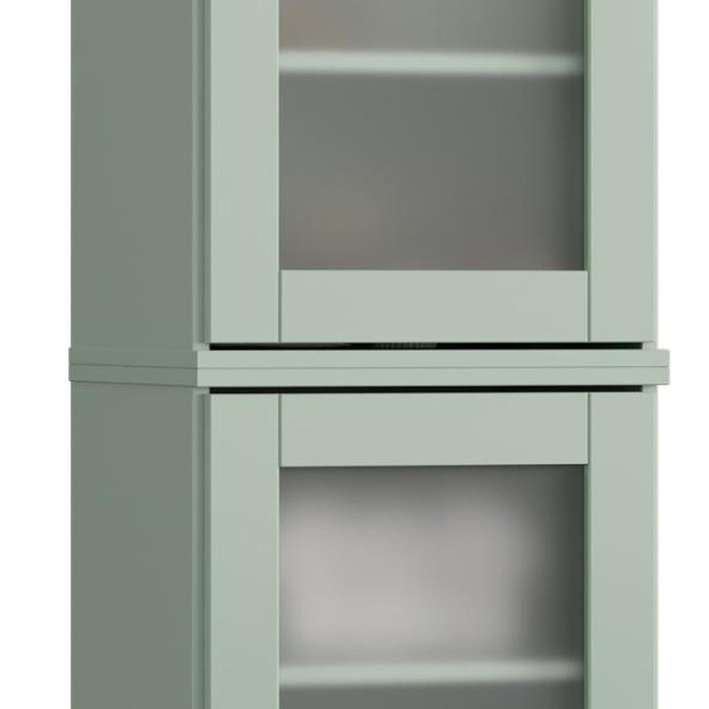 17" Sage Solid Wood Glass Panel Inlay Double Door Linen Cabinet HomeRoots