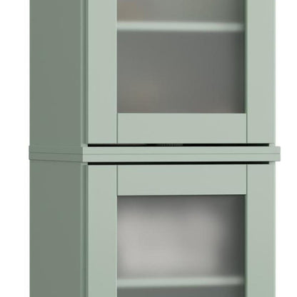 17" Sage Solid Wood Glass Panel Inlay Double Door Linen Cabinet HomeRoots