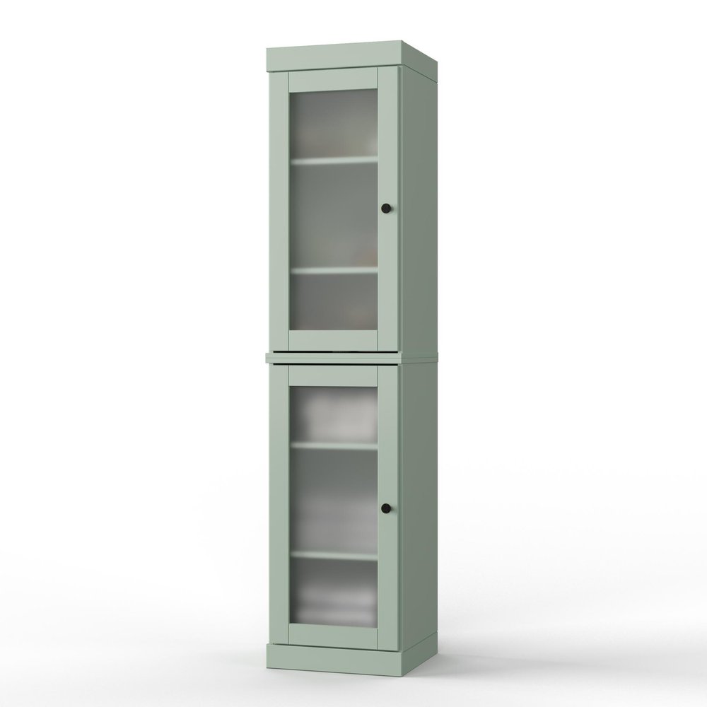 17" Sage Solid Wood Glass Panel Inlay Double Door Linen Cabinet — view 6