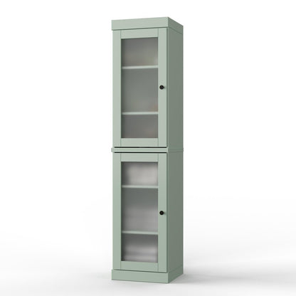 17" Sage Solid Wood Glass Panel Inlay Double Door Linen Cabinet HomeRoots