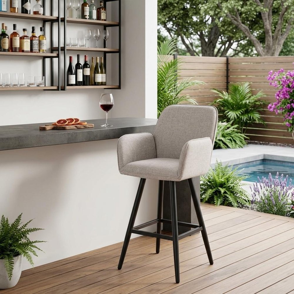 31" Beige Aluminum Swivel Outdoor Bar Height Chair HomeRoots