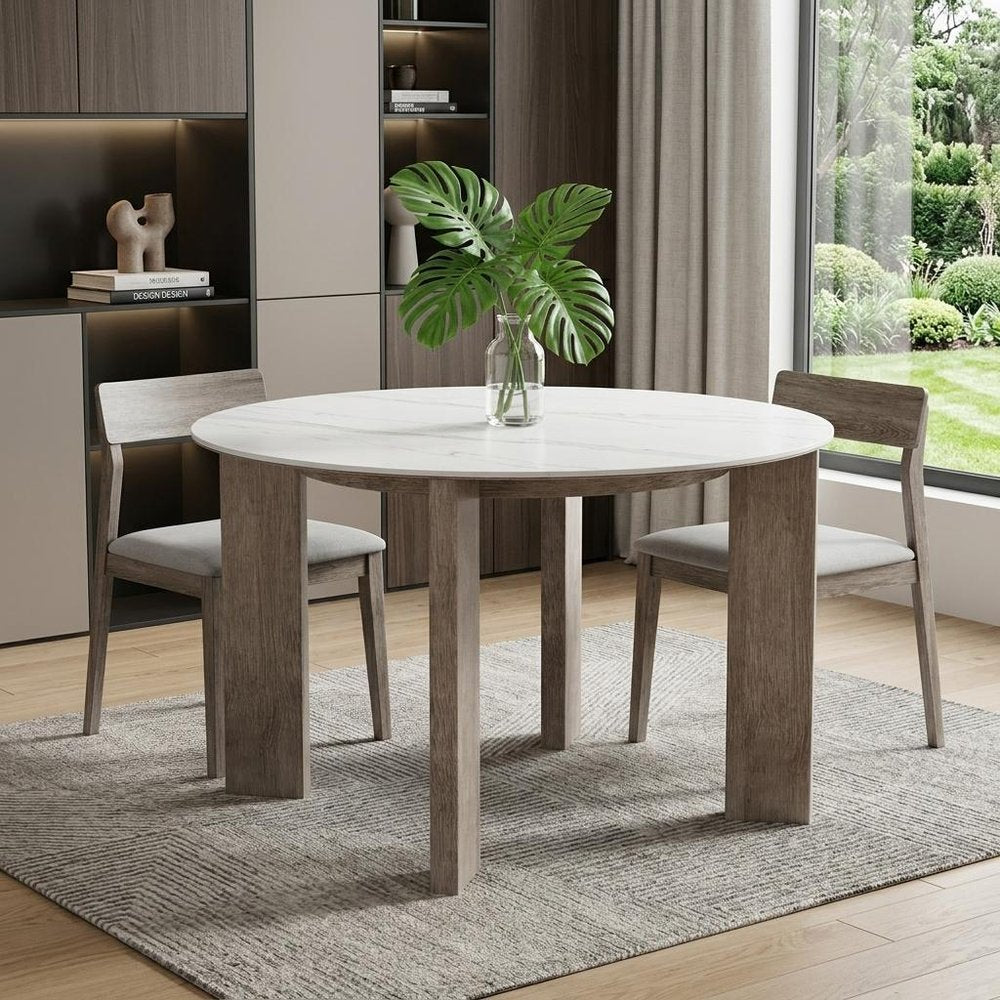 48" White Sintered Stone And Aluminum Round Top Dining Table — view 1