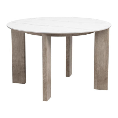 48" White Sintered Stone And Aluminum Round Top Dining Table