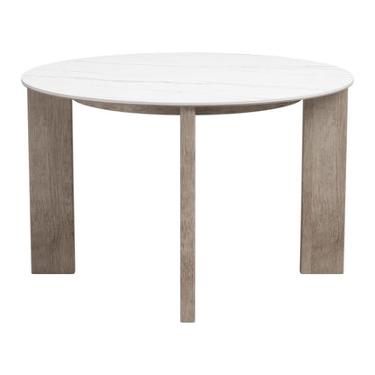 48" White Sintered Stone And Aluminum Round Top Dining Table HomeRoots