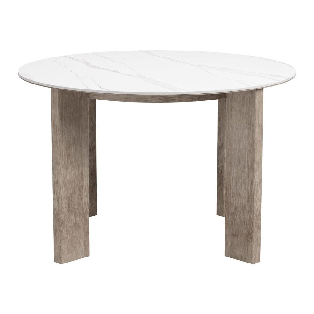 48" White Sintered Stone And Aluminum Round Top Dining Table — view 4