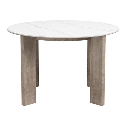 48" White Sintered Stone And Aluminum Round Top Dining Table