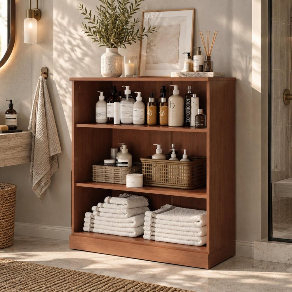32" Coffee Solid Wood Linen Cabinet — view 1
