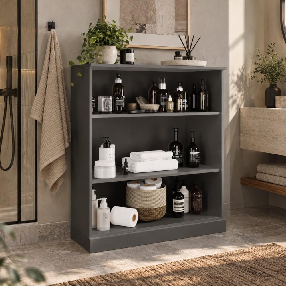 32" Gray Solid Wood Linen Cabinet HomeRoots