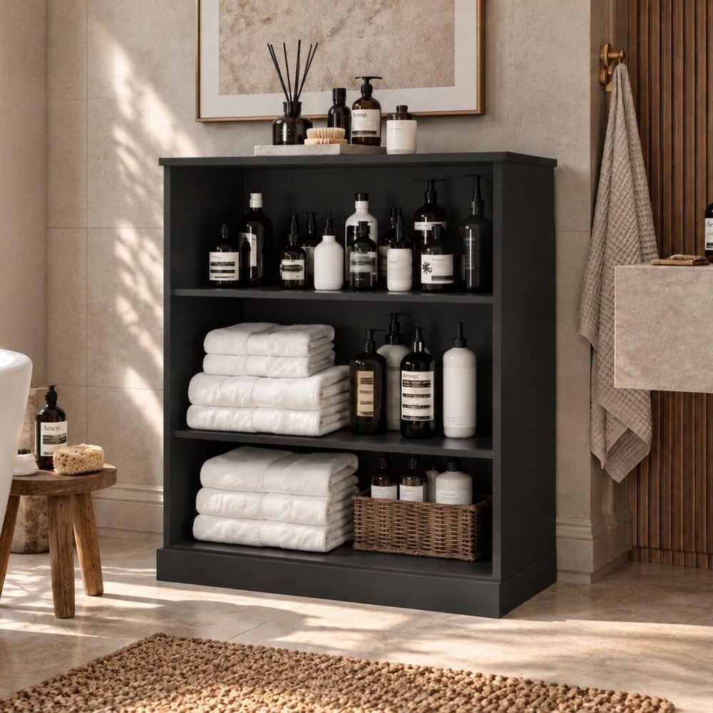 32" Black Solid Wood Linen Cabinet HomeRoots