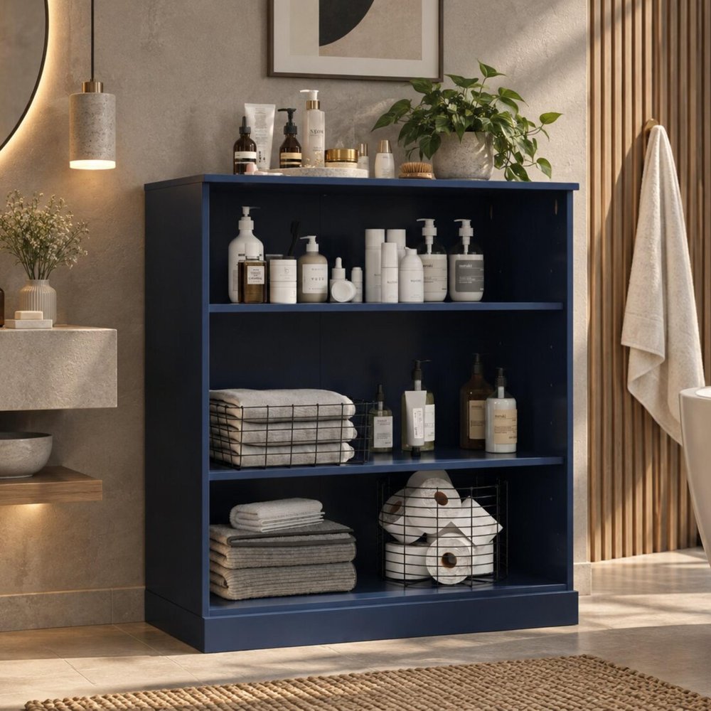 32" Navy Blue Solid Wood Linen Cabinet HomeRoots