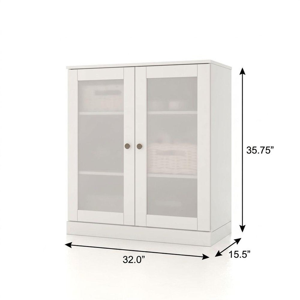 32" White Solid Wood Glass Panel Inlay Double Door Linen Cabinet HomeRoots