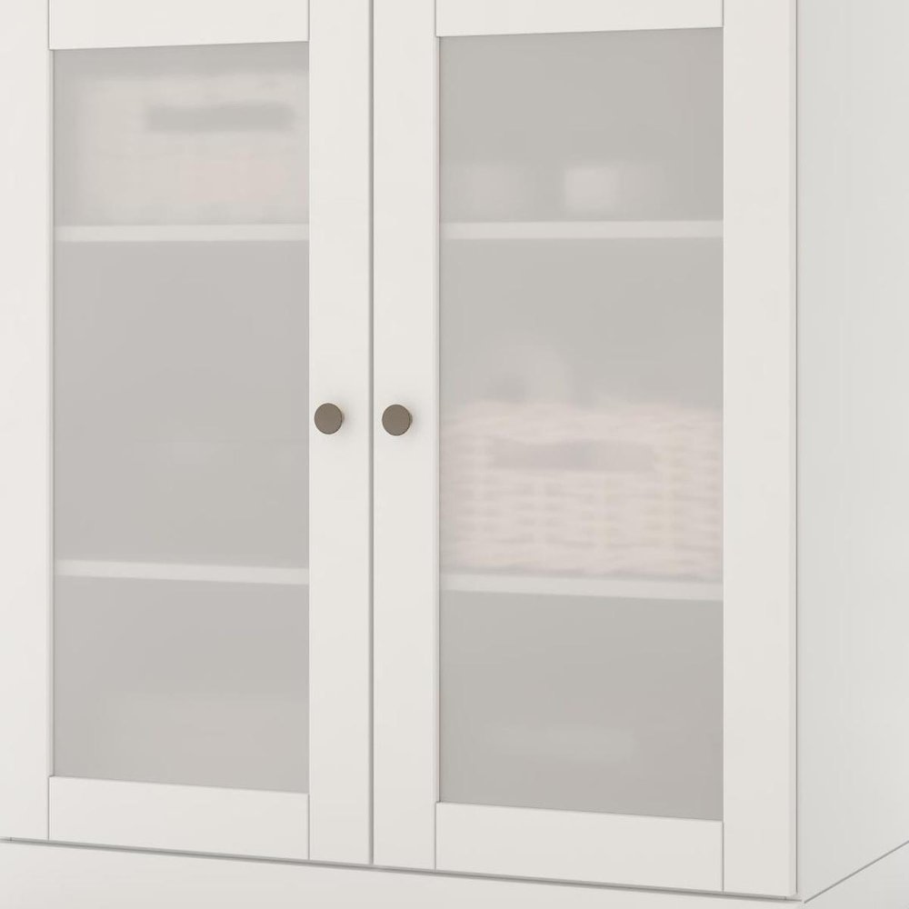 32" White Solid Wood Glass Panel Inlay Double Door Linen Cabinet HomeRoots