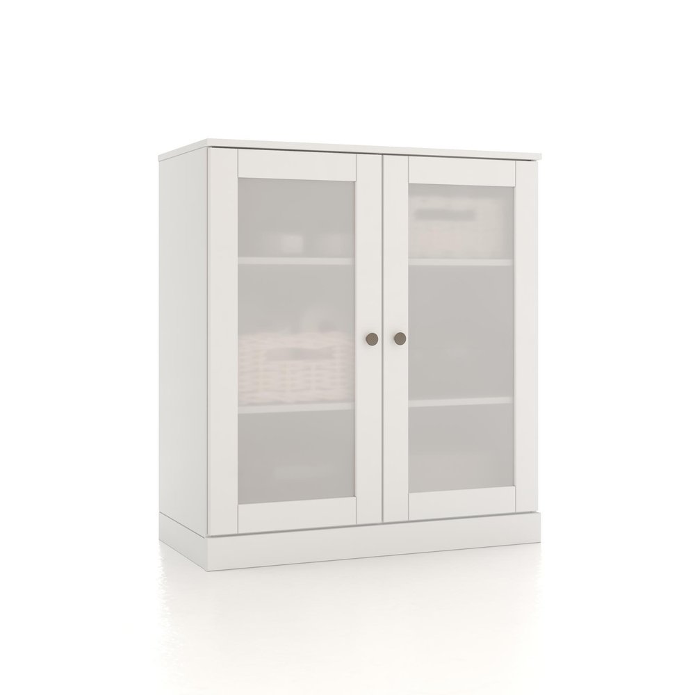 32" White Solid Wood Glass Panel Inlay Double Door Linen Cabinet — view 6
