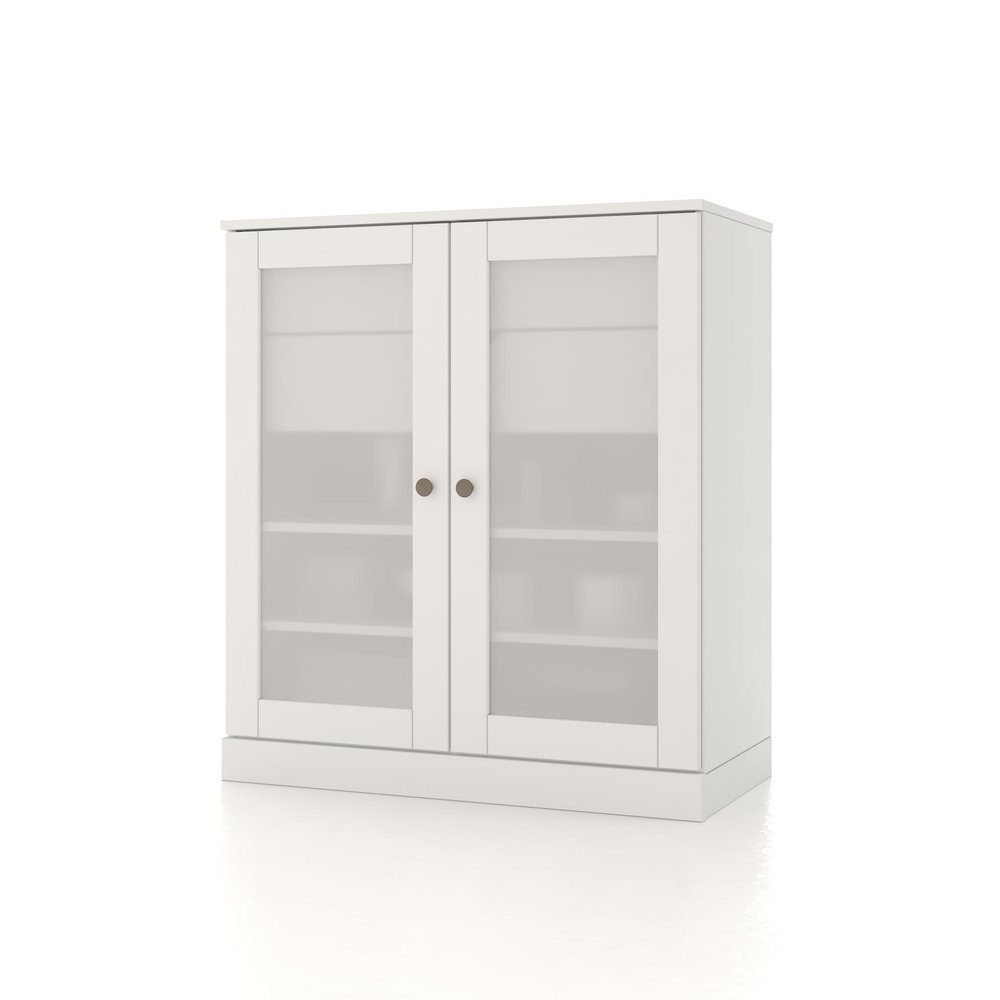 32" White Solid Wood Glass Panel Inlay Double Door Linen Cabinet HomeRoots