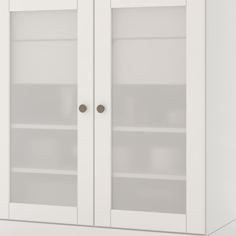 32" White Solid Wood Glass Panel Inlay Double Door Linen Cabinet HomeRoots