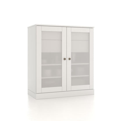 32" White Solid Wood Glass Panel Inlay Double Door Linen Cabinet HomeRoots