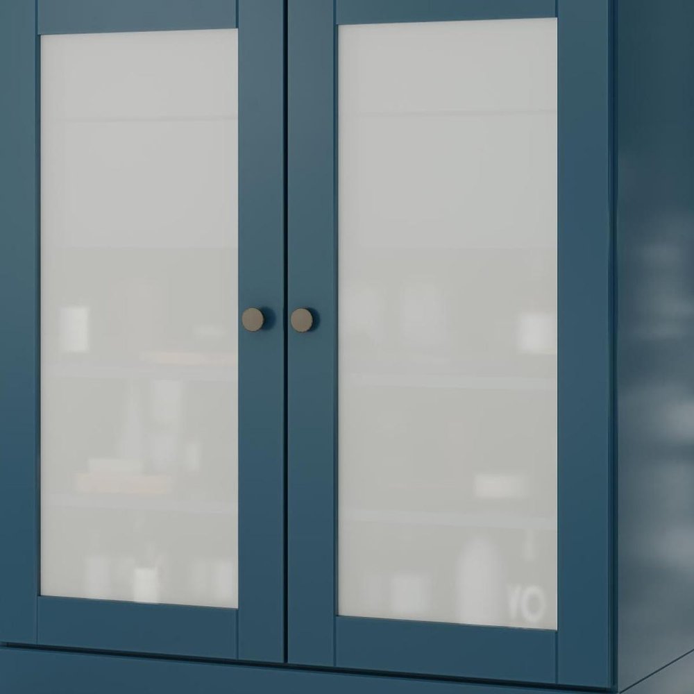 32" Teal Blue Solid Wood Glass Panel Inlay Double Door Linen Cabinet — view 2