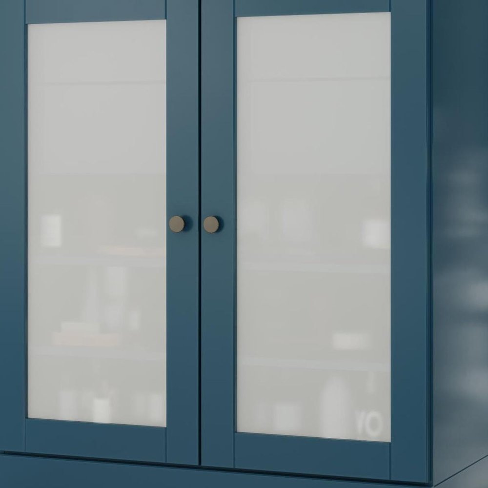 32" Teal Blue Solid Wood Glass Panel Inlay Double Door Linen Cabinet — view 3
