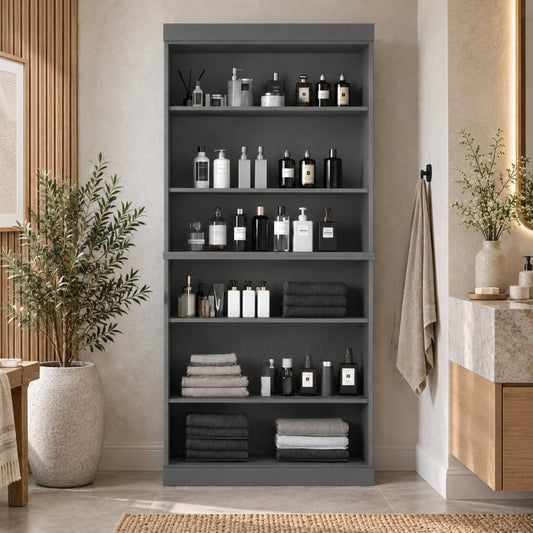 32" Gray Solid Wood Linen Cabinet HomeRoots