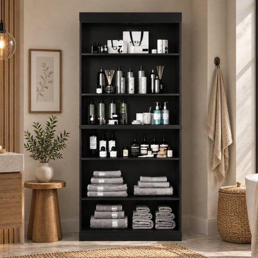 32" Black Solid Wood Linen Cabinet HomeRoots