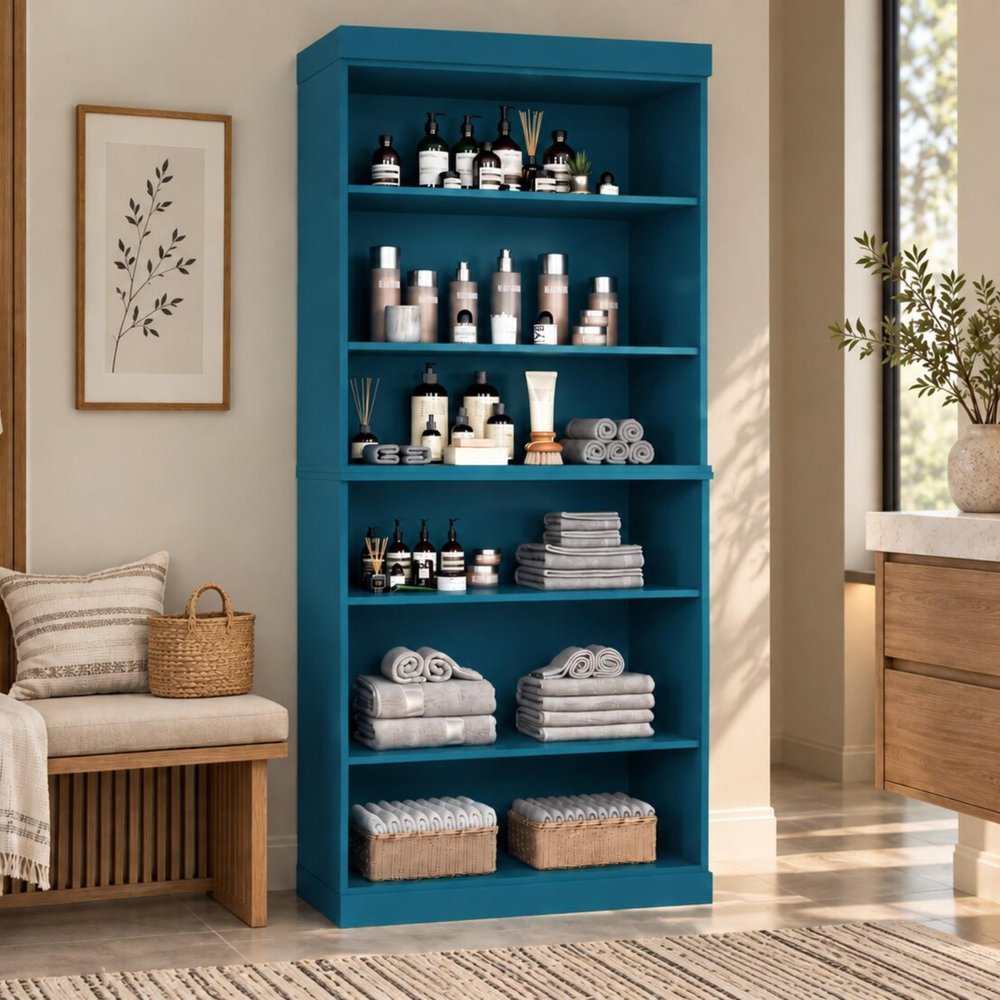 32" Teal Blue Solid Wood Linen Cabinet HomeRoots