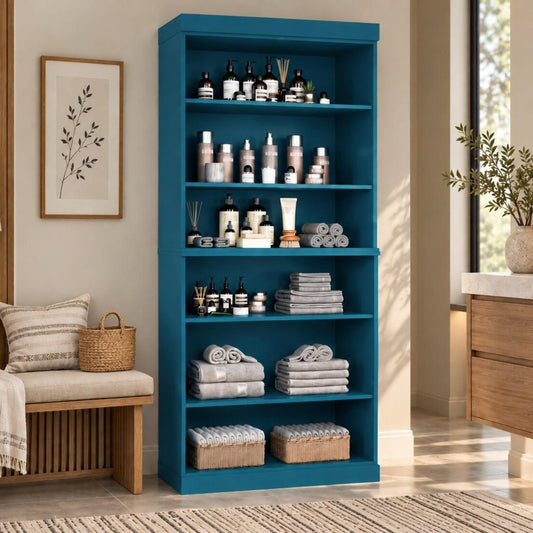 32" Teal Blue Solid Wood Linen Cabinet HomeRoots