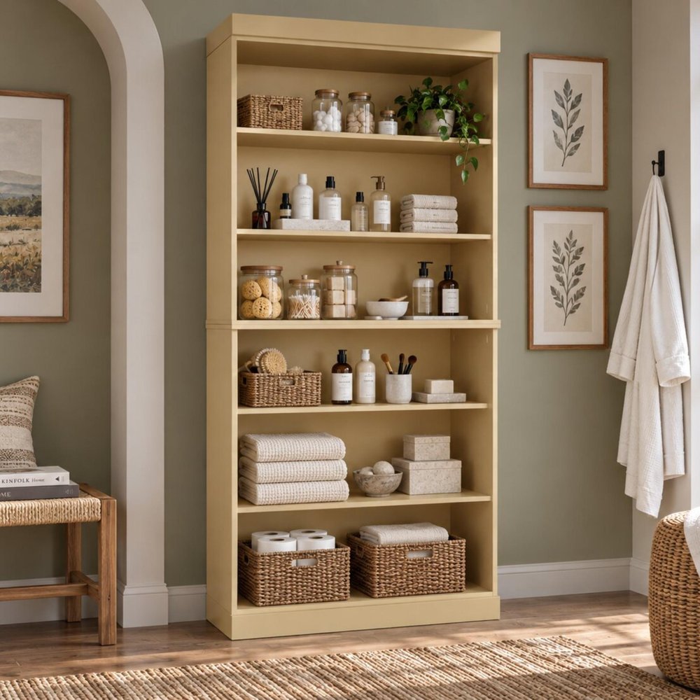 32" Yellow Solid Wood Linen Cabinet — view 1