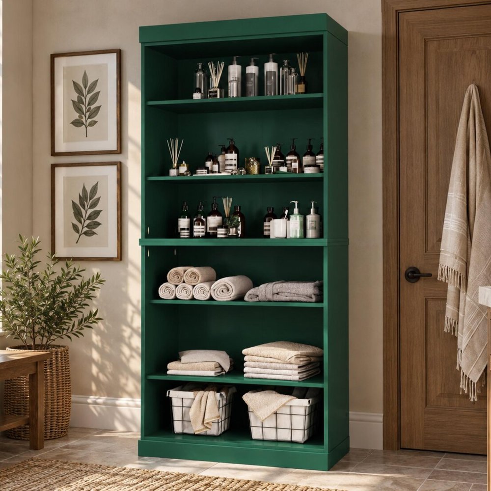 32" Green Solid Wood Linen Cabinet — view 1