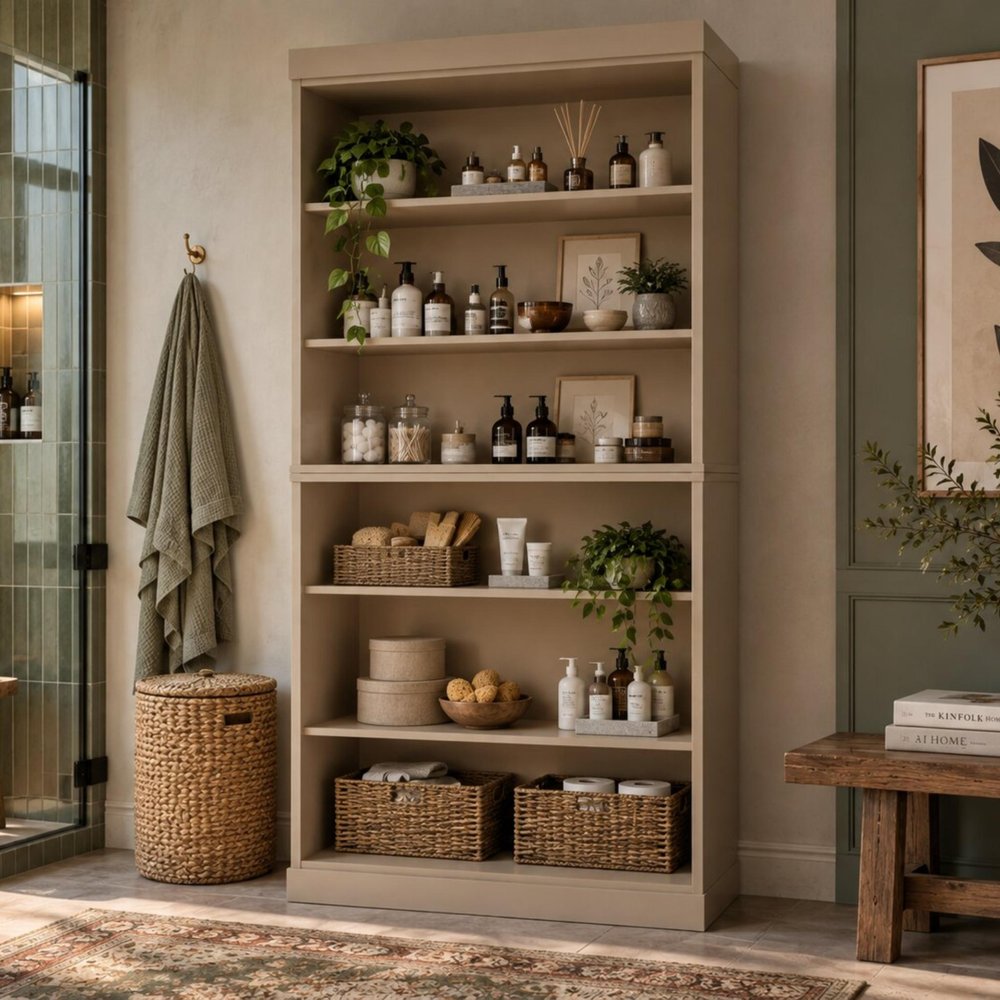32" Beige Solid Wood Linen Cabinet HomeRoots